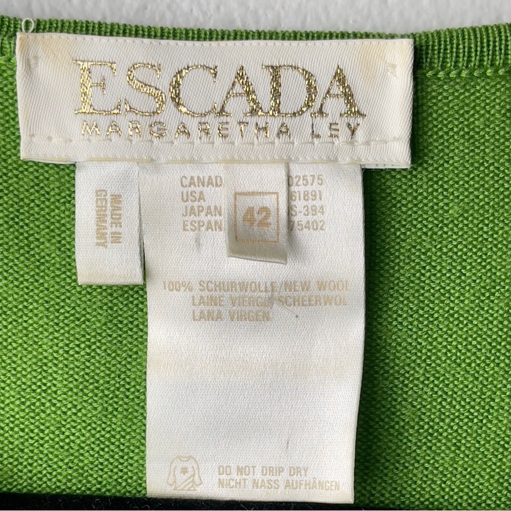 VINTAGE Escada Margaretha Ley Green Grass Merino Wool Crew Neck Top - Picture 8 of 10